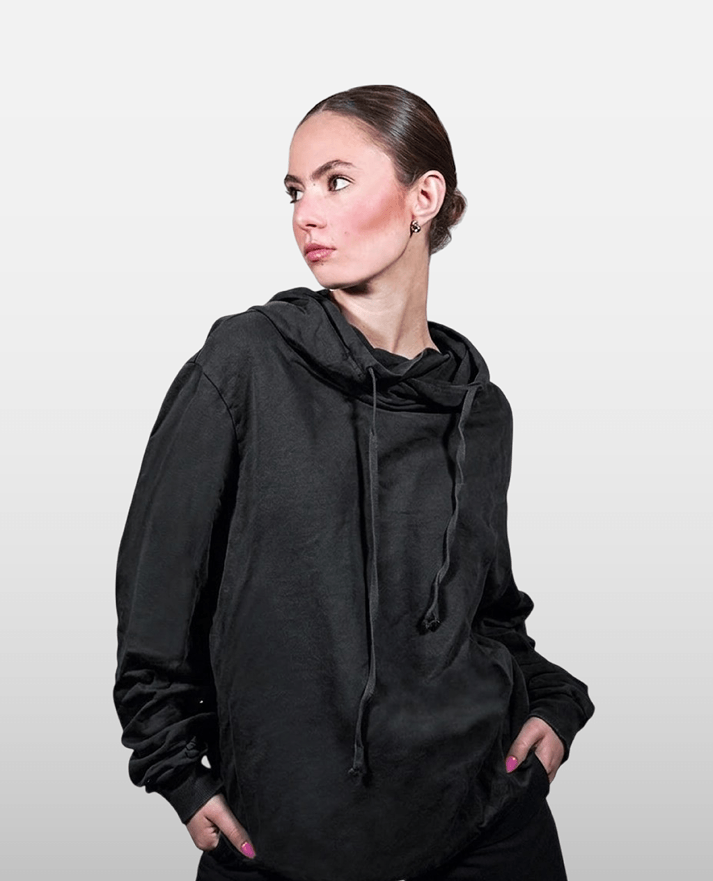 Hoodie Black Lightweight Cross Neck | Pima Cotton