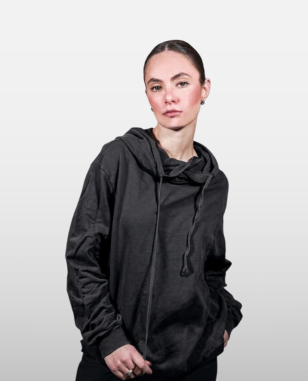 Hoodie Black Lightweight Cross Neck | Pima Cotton