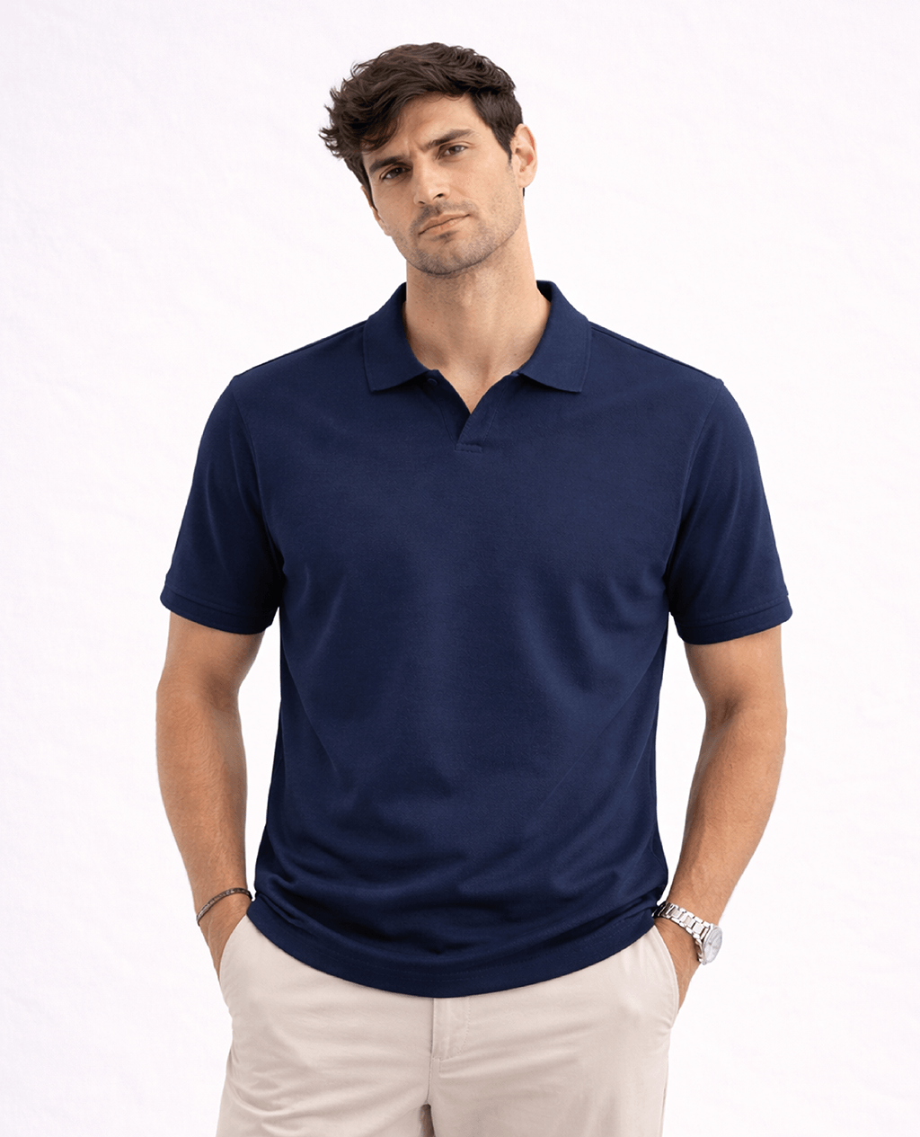 Polo Navy Blue Open Collar | Pima Cotton Men