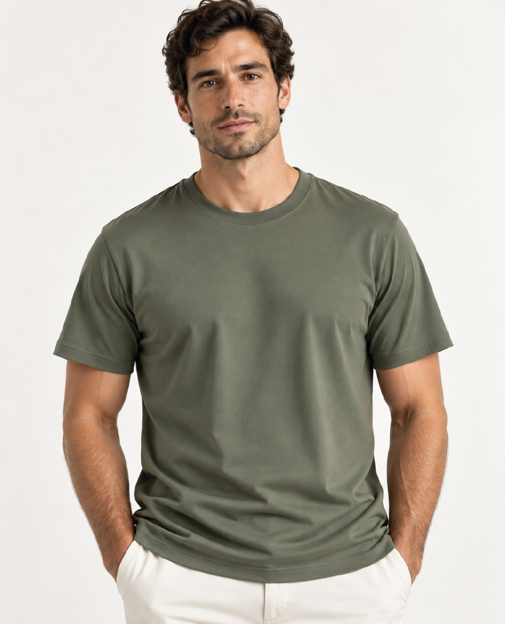 T-Shirt Olive Green Round Neck | Sorona Line Men